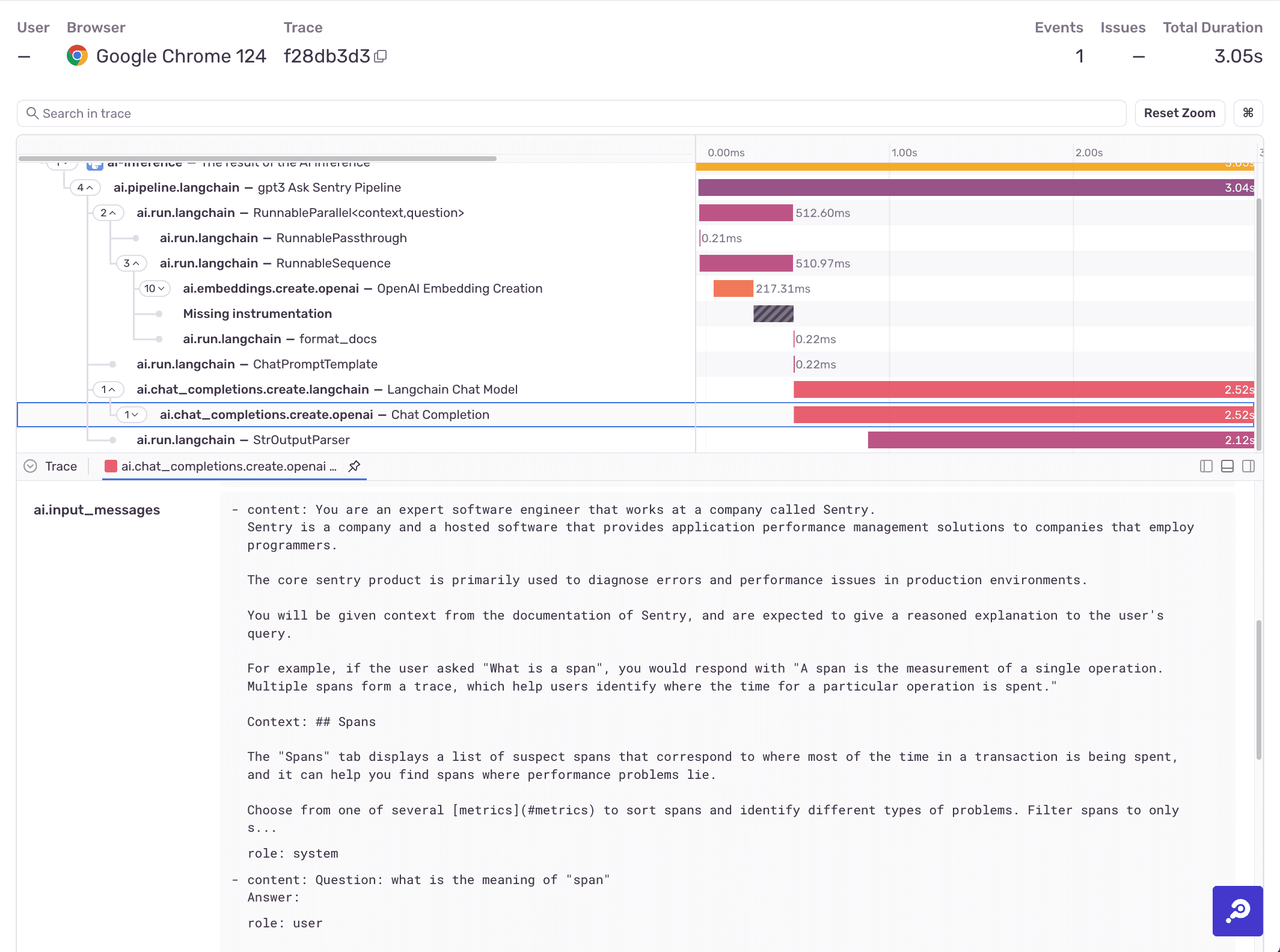 LLM Monitoring trace example